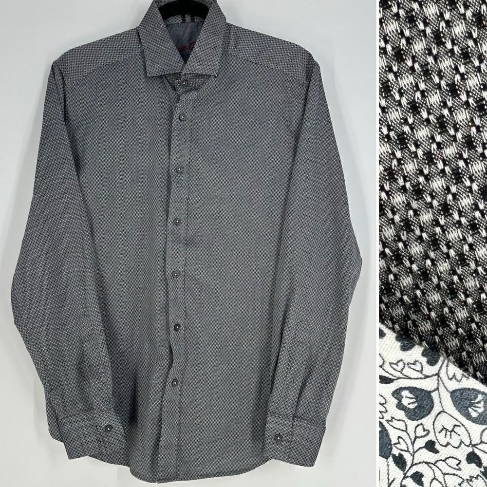 ROBERT GRAHAM Black White Geometric Print Collar Long-sleeve Button Down Sz M